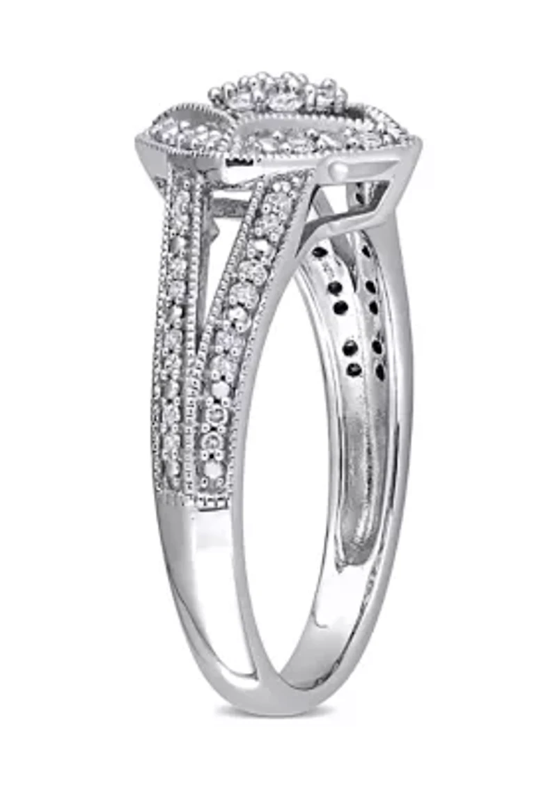 1/4 ct. t.w. Diamond Split Shank Floral Cluster Engagement Ring 10k White Gold