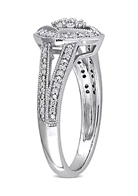 1/4 ct. t.w. Diamond Split Shank Floral Cluster Engagement Ring 10k White Gold
