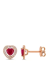1.0 ct. t.w. Ruby and 1/5 ct. t.w. Diamond Heart Stud Earrings in 14k Rose Gold