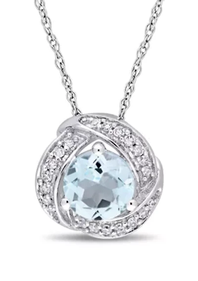 Blue Topaz and 1/10 ct. t.w. Diamond Swirl Halo Pendant with Chain in 10K White Gold