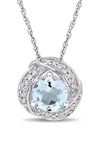 Blue Topaz and 1/10 ct. t.w. Diamond Swirl Halo Pendant with Chain in 10K White Gold