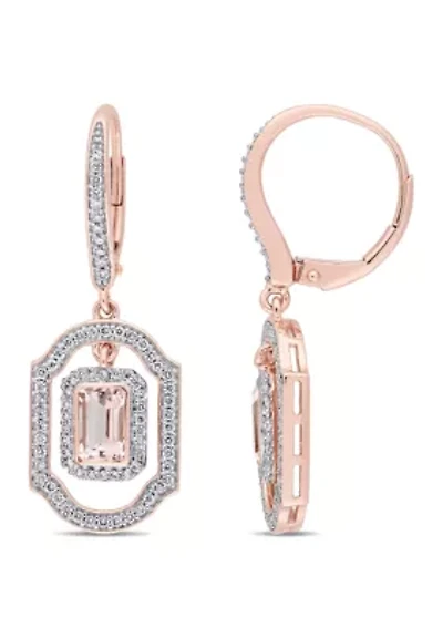 Morganite and 3/5 ct. t.w. Diamond Halo Dangle Earrings in 14K Rose Gold