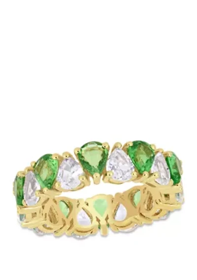 7.8 ct. t.w. Tsavorite and White Sapphire Eternity Ring in 14K Yellow Gold