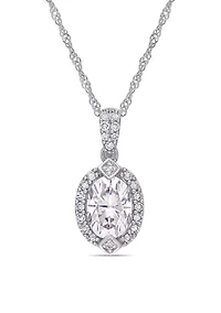 Lab Created 1 ct. t.w. Moissanite and 1/8 ct. t.w. Diamond Oval Halo Pendant with Chain in 10k White Gold