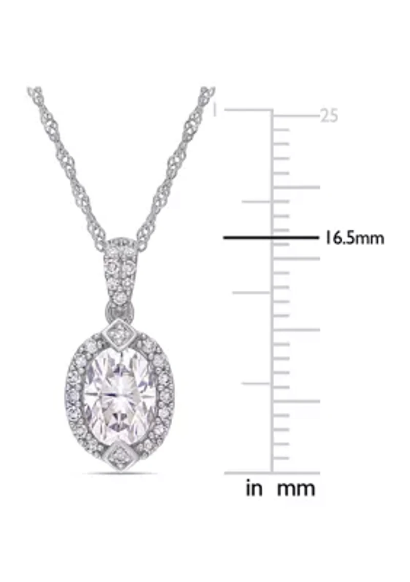 Lab Created 1 ct. t.w. Moissanite and 1/8 ct. t.w. Diamond Oval Halo Pendant with Chain in 10k White Gold