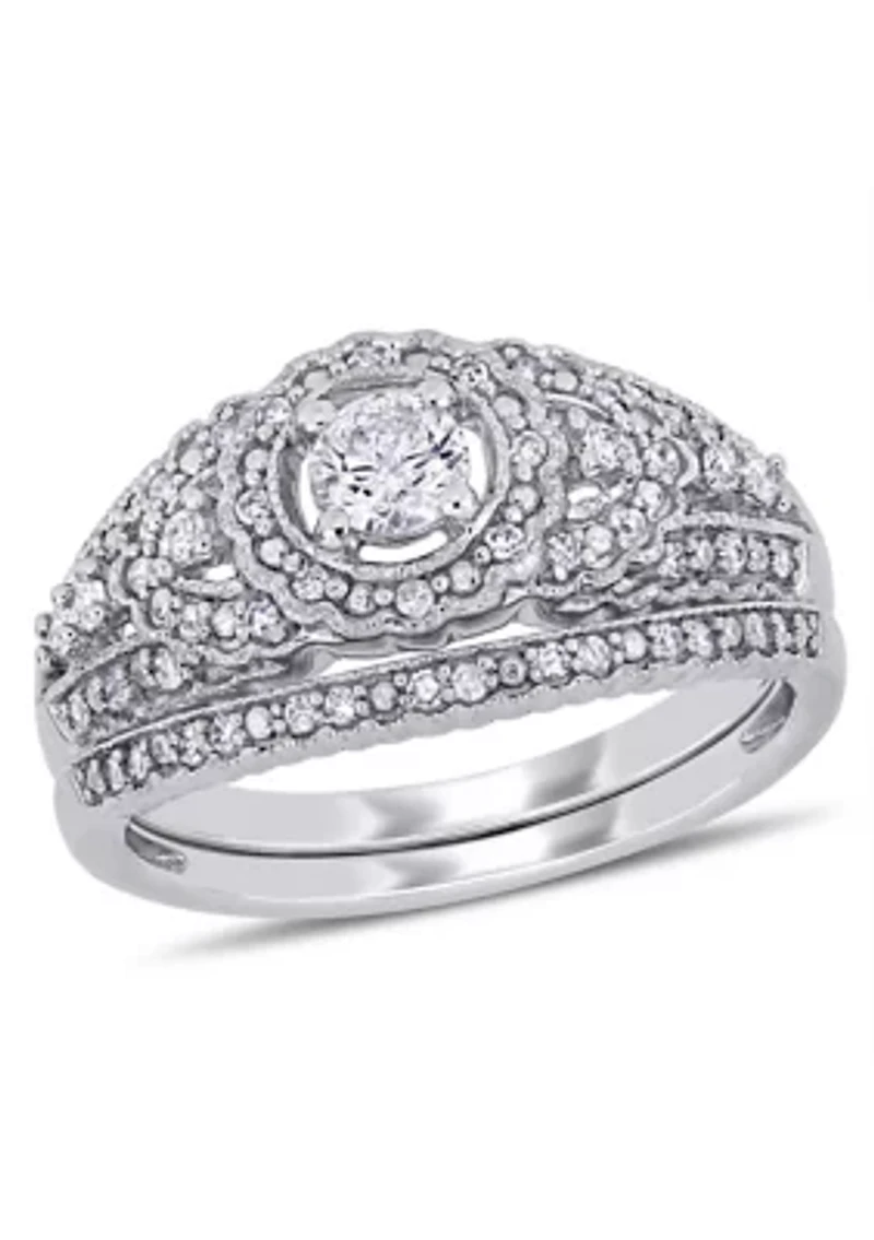 1/2 ct. t.w. Diamond Cluster Bridal Set 10k White Gold