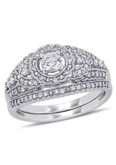 1/2 ct. t.w. Diamond Cluster Bridal Set 10k White Gold