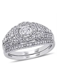1/2 ct. t.w. Diamond Cluster Bridal Set 10k White Gold