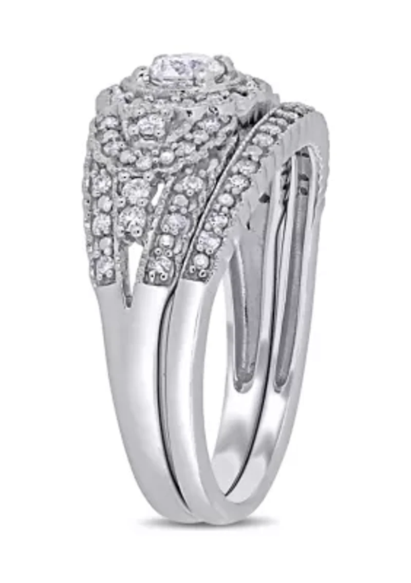 1/2 ct. t.w. Diamond Cluster Bridal Set 10k White Gold