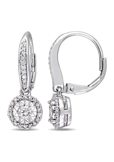 1/2 ct. t.w. Diamond Halo Circular Drop Earrings In Sterling Silver