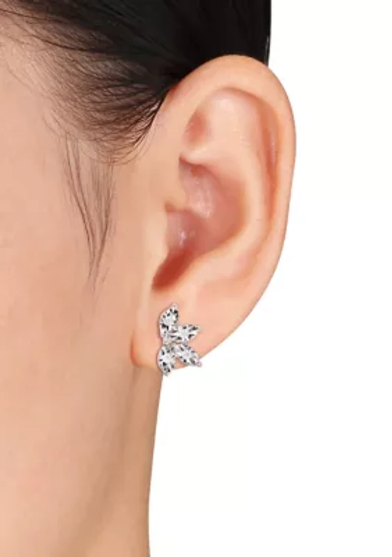 1/4 ct. t.w. Diamond Leaf Shaped Stud Earring In Sterling Silver