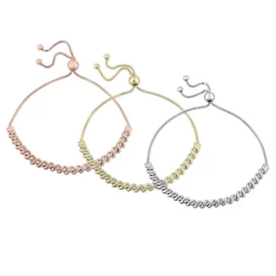3-Piece Set 3/4 CT TW Diamond Bolo Bracelets in 3-Tone Sterling Silver
