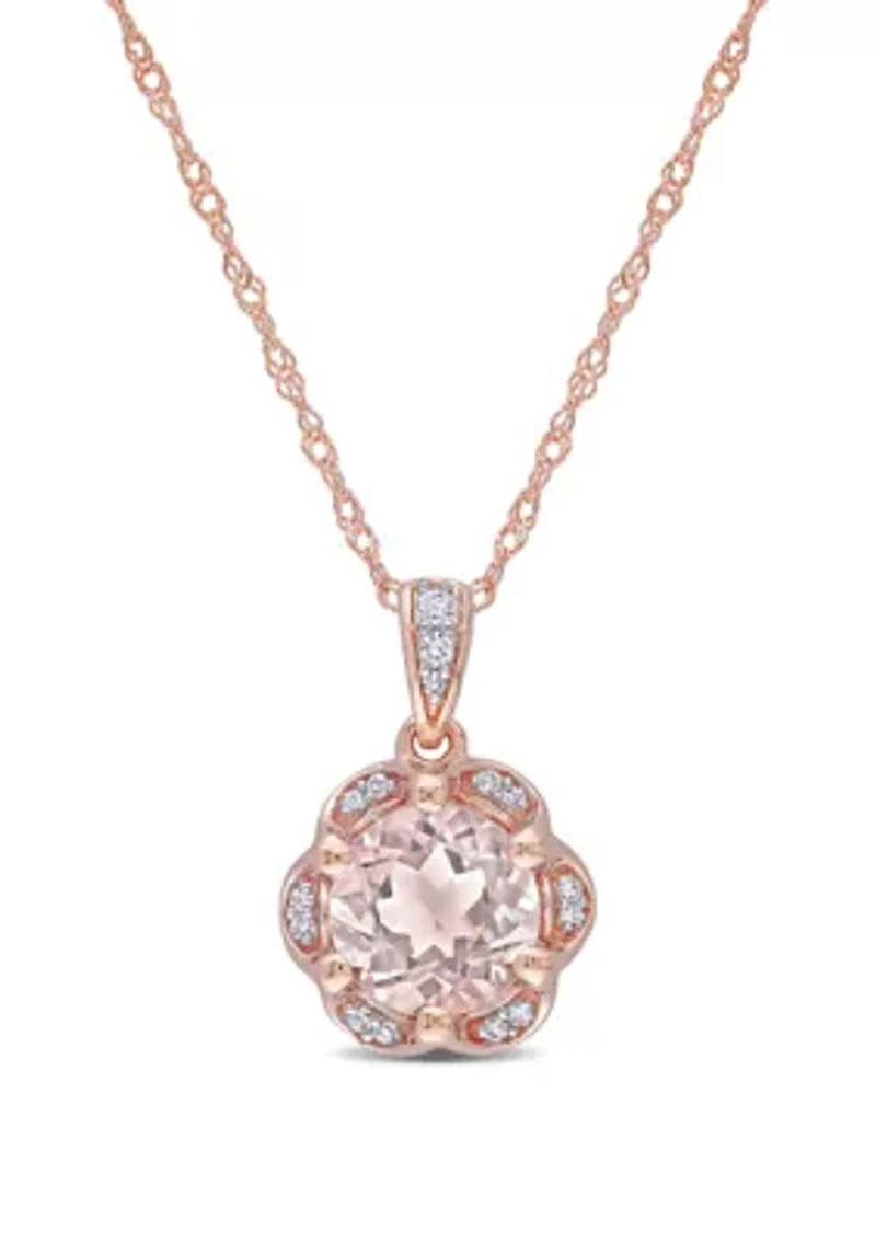 1.16 ct. t.w. Morganite and 1/10 ct. t.w. Diamond Accent Flower Necklace in 14K Rose Gold 