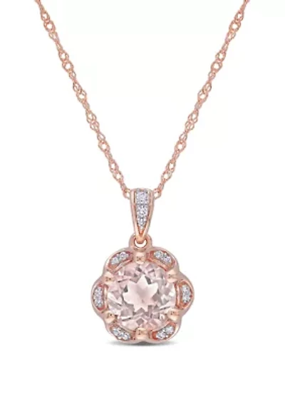 1.16 ct. t.w. Morganite and 1/10 ct. t.w. Diamond Accent Flower Necklace in 14K Rose Gold 