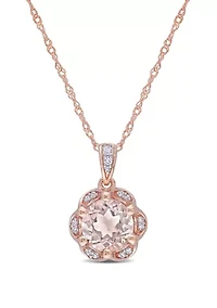 1.16 ct. t.w. Morganite and 1/10 ct. t.w. Diamond Accent Flower Necklace in 14K Rose Gold 