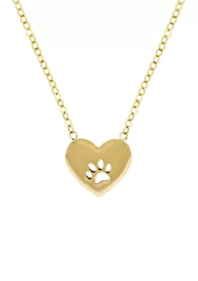 Love Heart Animal Paw Necklace in 10K Yellow Gold