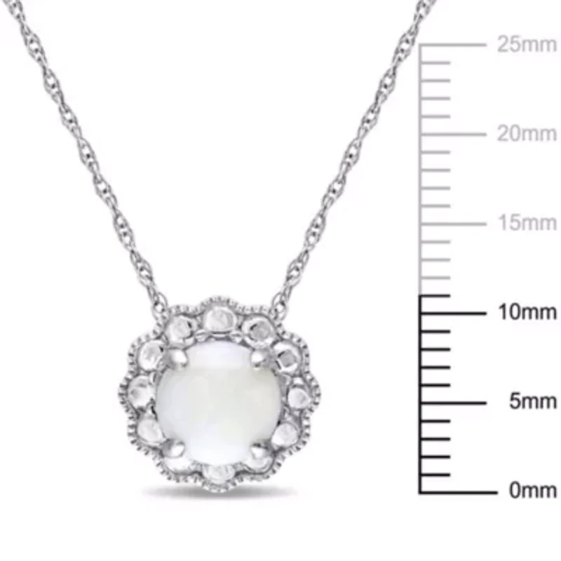 Opal Flower Pendant with Chain in 10K White Gold