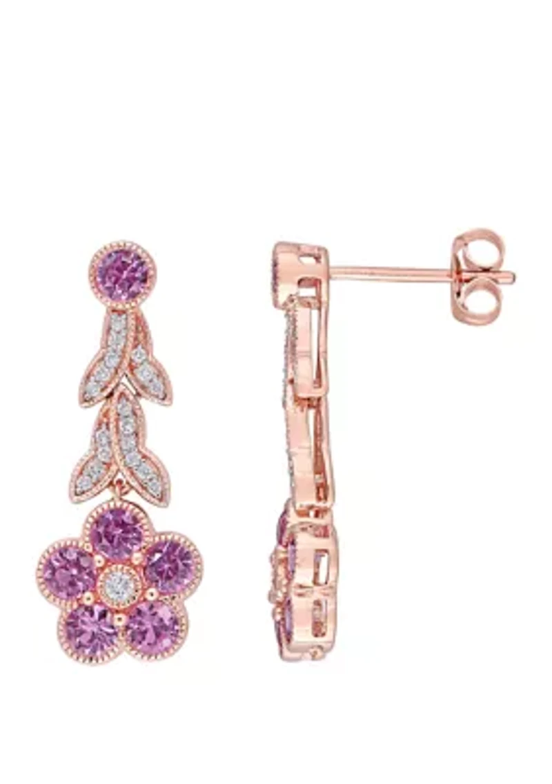  1.63 ct. t.w. Pink Sapphire and 1/6 ct. t.w. Diamond Flower Earrings In 10K Rose Gold