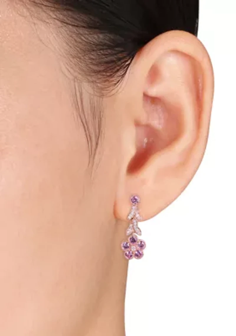  1.63 ct. t.w. Pink Sapphire and 1/6 ct. t.w. Diamond Flower Earrings In 10K Rose Gold