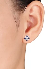 1.6 ct. t.w. Sapphire Blue and White Sapphire Cluster Star Stud Earrings in 14k White Gold
