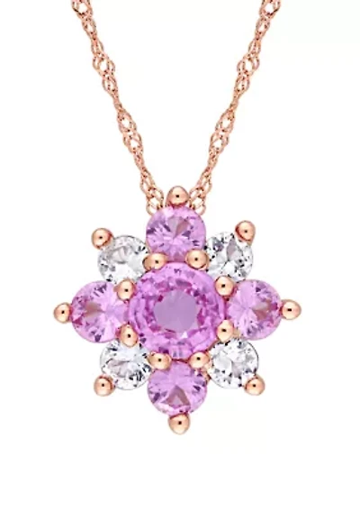  1.63 ct. t.w. Pink and White Sapphire Cluster Star Pendant with Chain in 14k Rose Gold