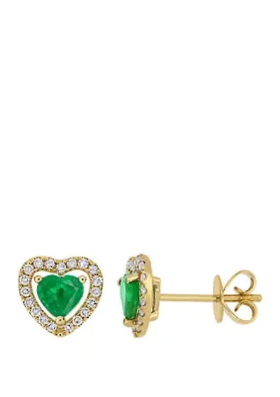 Emerald and 1/5 ct. t.w. Diamond Halo Heart Earrings