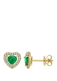 Emerald and 1/5 ct. t.w. Diamond Halo Heart Earrings