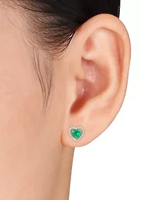 Emerald and 1/5 ct. t.w. Diamond Halo Heart Earrings