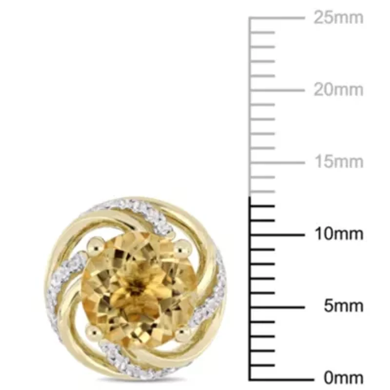 Citrine and White Topaz Swirl Stud Earrings in Yellow Plated Sterling Silver