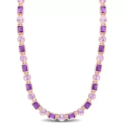 Amethyst & Rose de France Necklace in Rose Plated Sterling Silver