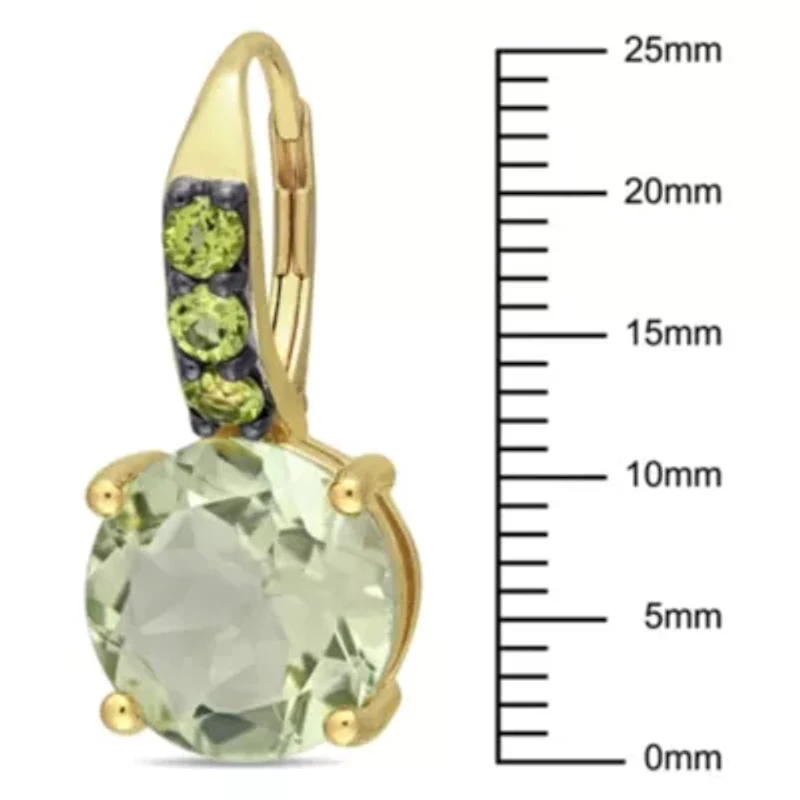 Green Quart and Peridot Drop Earrings in Yellow Plated Sterling Silver Black Rhodium Plated
