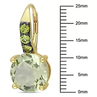 Green Quart and Peridot Drop Earrings in Yellow Plated Sterling Silver Black Rhodium Plated