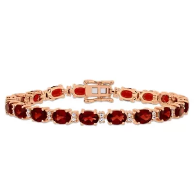 Garnet & White Sapphire Bracelet in Rose Plated Sterling Silver