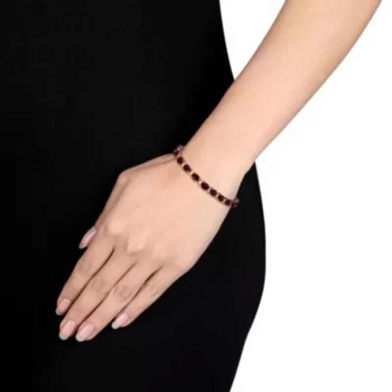 Garnet & White Sapphire Bracelet in Rose Plated Sterling Silver