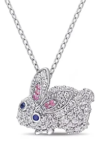 Lab Created 1.09 ct. t.g.w. Created Pink and White and Blue Sapphire Bunny Necklace in Sterling Silver