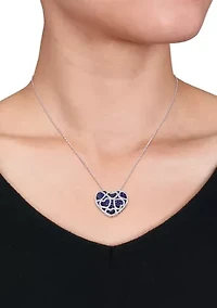 4 CT TGW Created Blue and Created White Sapphire Heart Cluster Necklace in Sterling Silver