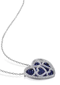 4 CT TGW Created Blue and Created White Sapphire Heart Cluster Necklace in Sterling Silver
