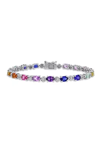 Lab Created 9.90 ct. t.g.w. Multi-Color Created Sapphire and Diamond-Accent Tennis Bracelet in Sterling Silver