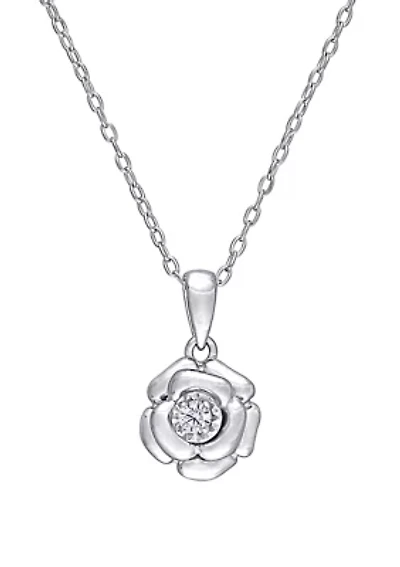  1/10 ct. t.w. Diamond Accent Flower Pendant with Chain in Sterling Silver