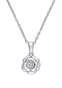  1/10 ct. t.w. Diamond Accent Flower Pendant with Chain in Sterling Silver