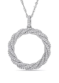 1/2 ct. t.w. Diamond Twist Circle Pendant with Chain in 14k White Gold