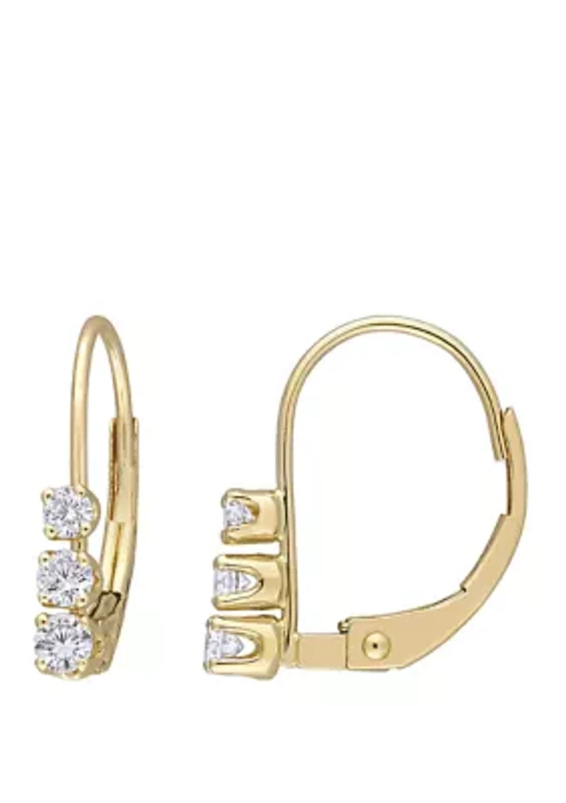  1/4 ct. t.w. Diamond 3 Stone Drop Earrings in 14k Yellow Gold