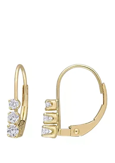  1/4 ct. t.w. Diamond 3 Stone Drop Earrings in 14k Yellow Gold