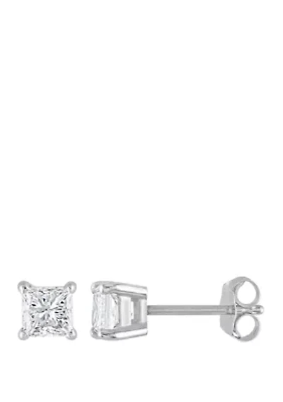  3/4 ct. t.w. Princess Cut Diamond Stud Earrings in 14K White Gold