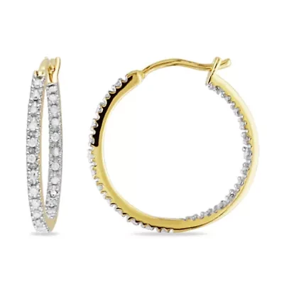 Diamond Hoop Earrings in Yellow Plated Sterling Silver