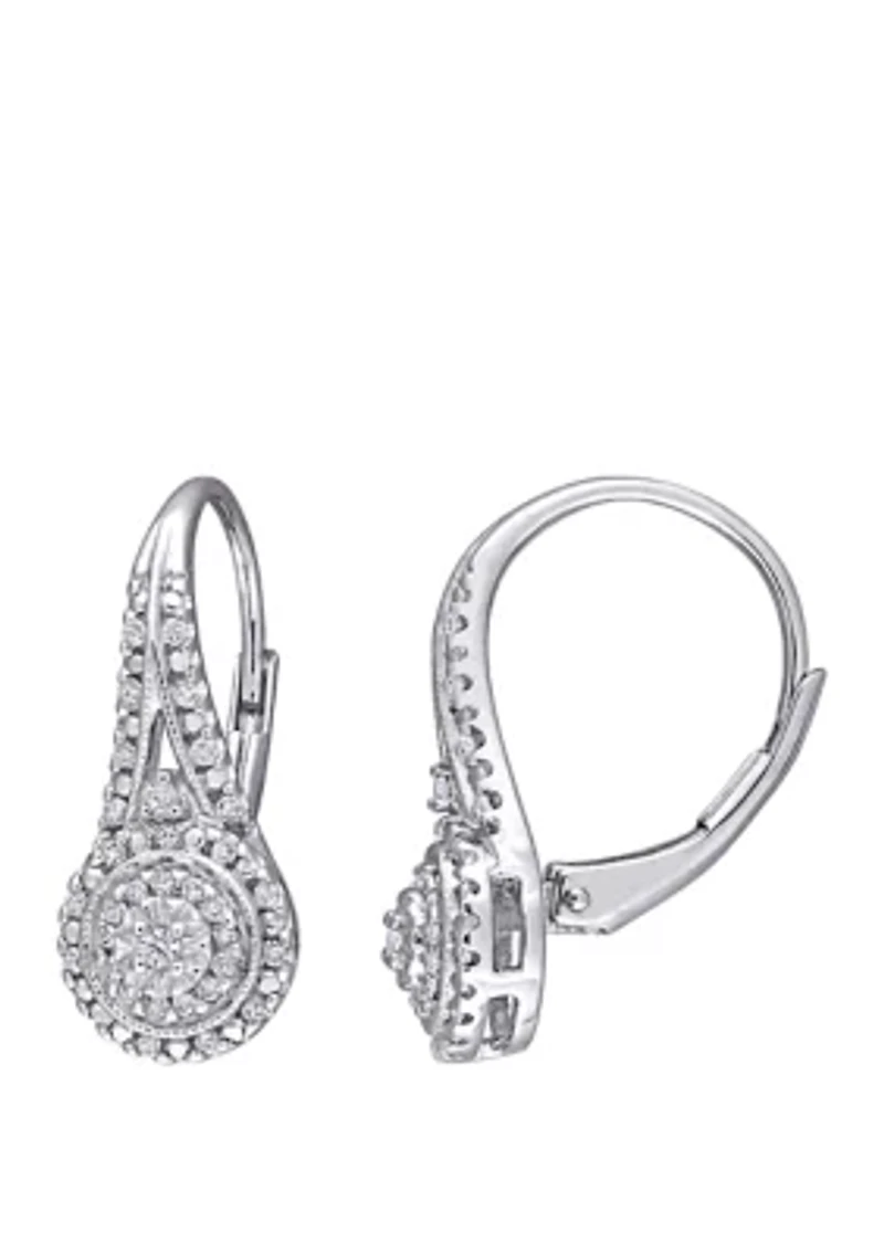 1/4 ct. t.w. Diamond Halo Drop Earrings in Sterling Silver