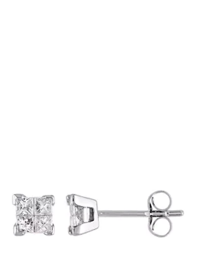 1/2 ct. t.w. Princess Cut Diamond Stud Earrings in 10k White Gold 