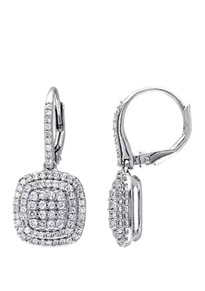  1 ct. t.w. Diamond Grid Halo Earrings in Sterling Silver