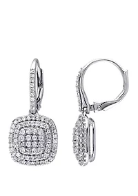  1 ct. t.w. Diamond Grid Halo Earrings in Sterling Silver