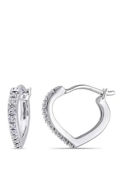  1/10 ct. t.w. Diamond Accent Heart Hoop Earrings in 10k White Gold